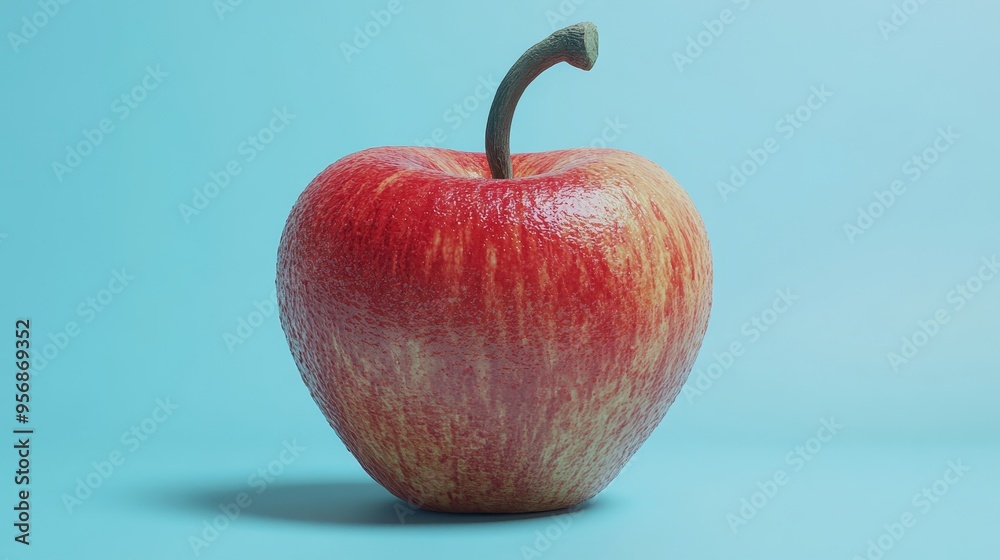 Wall mural A red apple with a green stem