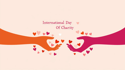 Powerful vector illustration of hands reaching out with hearts for International Day of Charity celebration