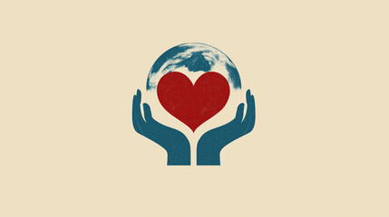 Logo design for International Day of Charity with hands supporting a heart-shaped Earth in a minimalist style