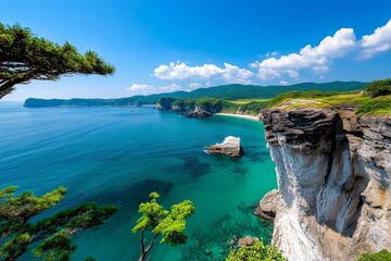 Coastal scenery, rugged cliffs, wind-swept shores highlight the wild beauty of the ocean