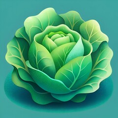 Fototapeta premium A stylized. vibrant green cabbage illustration with a focus on its intricate leaf structure.