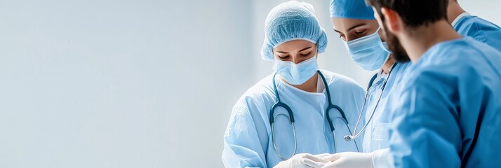 A focused team of surgeons in a sterile operating room, collaborating and performing a critical medical procedure.