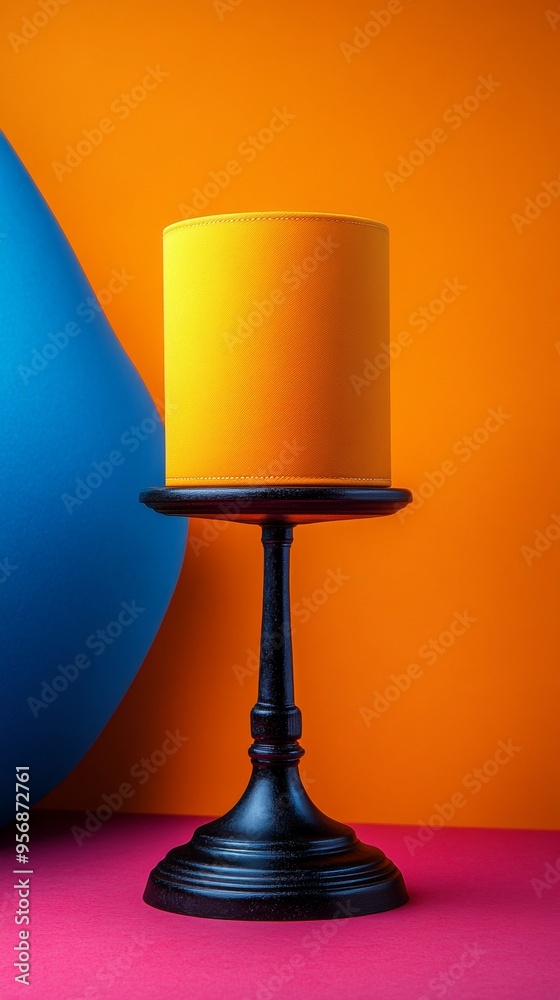 Poster A black and orange candle holder sits on a red background