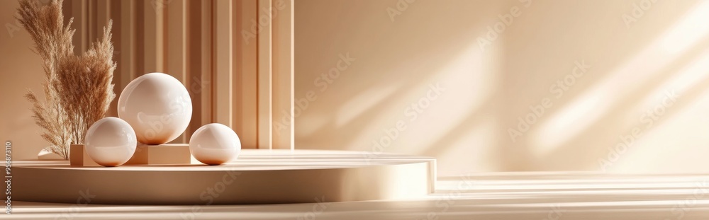Aufkleber Elegant and beautiful abstract background featuring minimalistic elements on a pedestal presented through 3D illustration and rendering
