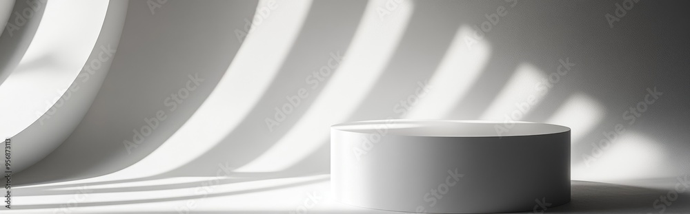 Poster white cylindrical display with abstract minimal geometric podium for product packaging mock up prese