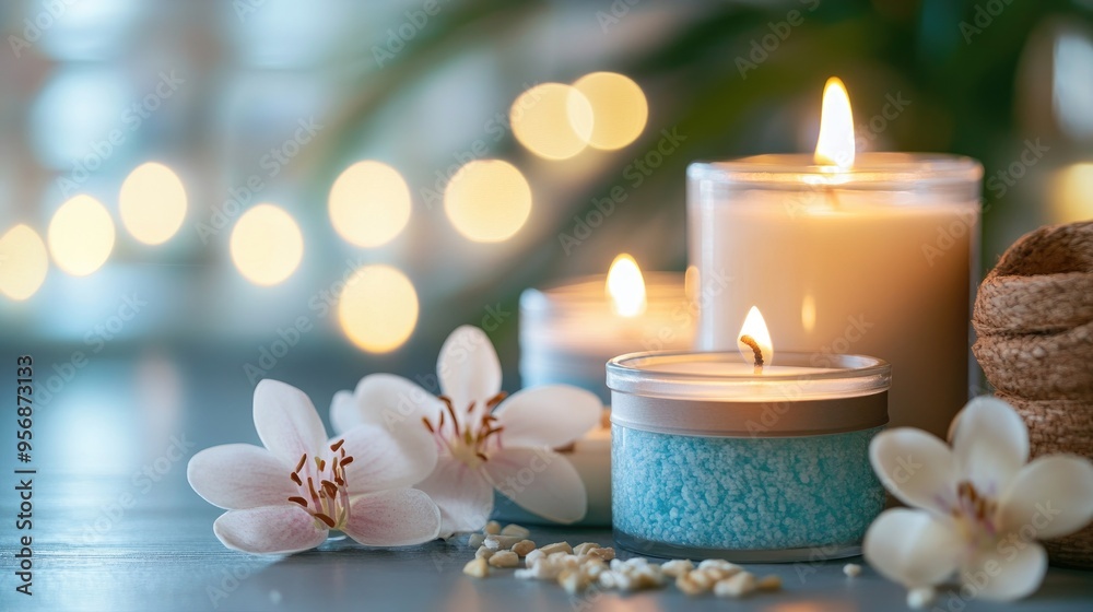 Aufkleber close up of aromatherapy candles with a blurred background