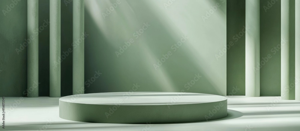 Poster Green podium for mockup presentation in minimalist style with ample copy space 3D rendered abstract background design