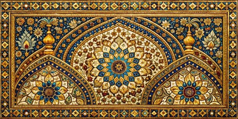 Ancient Mesopotamia Architecture Harem Design Intricate Mosaic Gold Accents Regal Mood Elegance Style Luxurious Texture Velvet Colorway Royal Concept