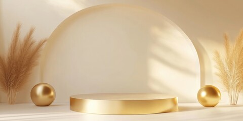 Abstract podium featuring an empty area designed for product display 3D rendering gold theme
