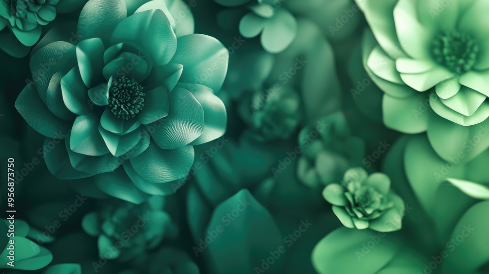 Poster abstract green background featuring a floral concept design for product 3d visualization
