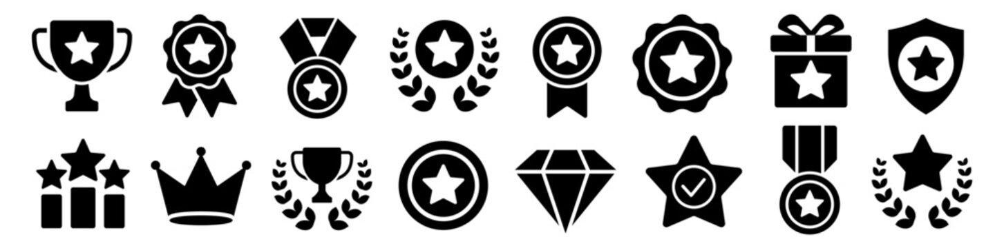 Award icon set. Champion symbol. Silhouette style.