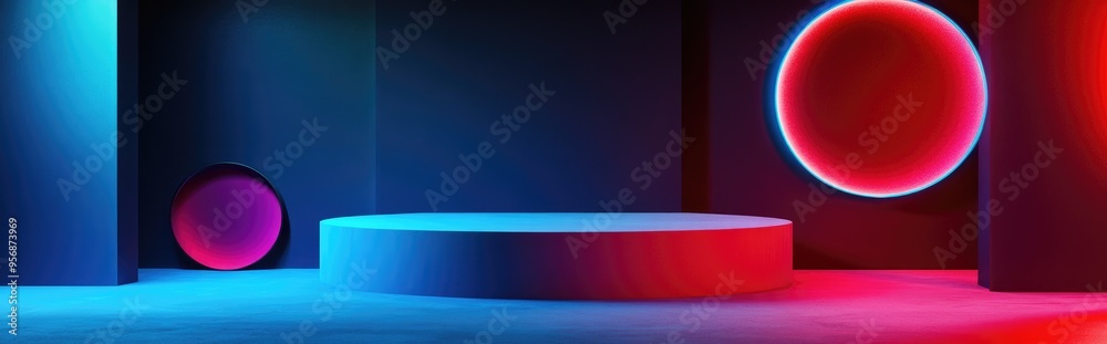 Poster Geometric studio mockup for showcasing products featuring a blue background 3D render and 3D illustration