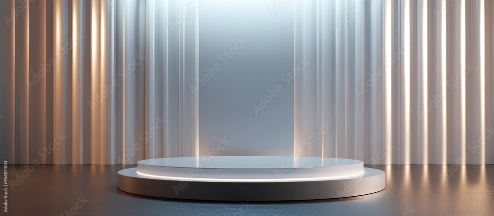 Poster Elegant shiny podium for mock up presentation in minimalist style with ample copy space 3D render abstract background design