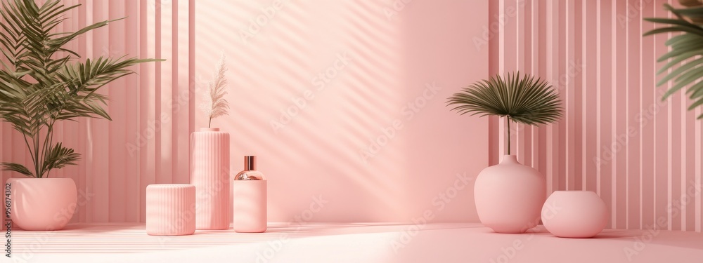 Poster Product display in a pink studio environment featuring a minimalist design and 3D rendering