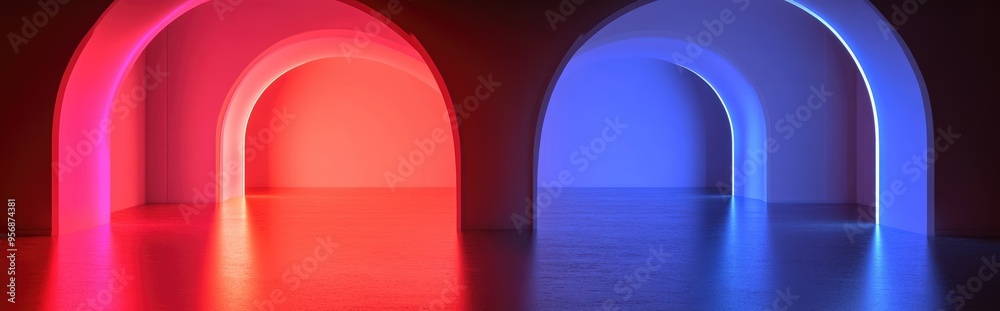 Aufkleber interior background featuring light through arched openings in an empty room 3d rendering