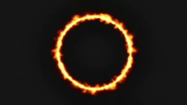 ring of fire effect flame circle glowing burn hot ember on black background video