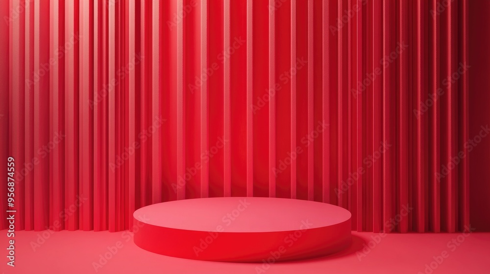 Poster minimalist studio background featuring a 3d red cylinder podium abstract geometric shape object illu