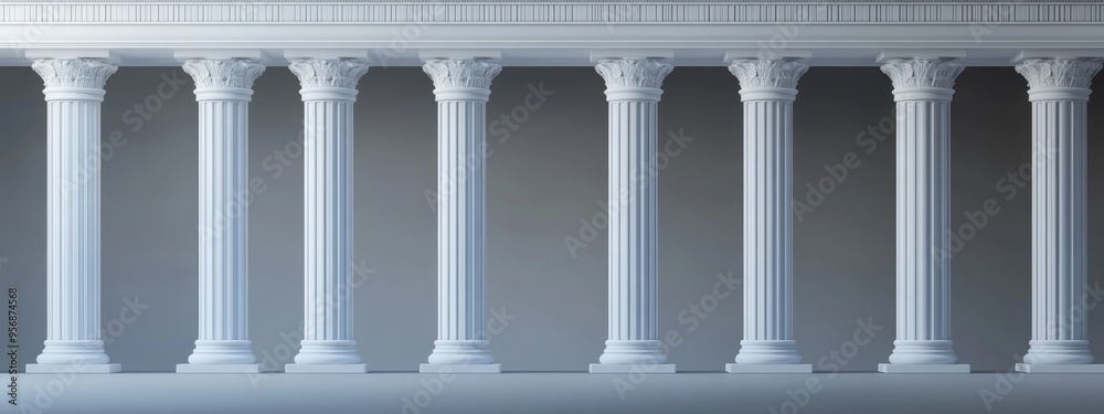 Poster Doric order colonnade with a luxurious gray background ideal for showcasing high end perfume and interior products 3D rendering
