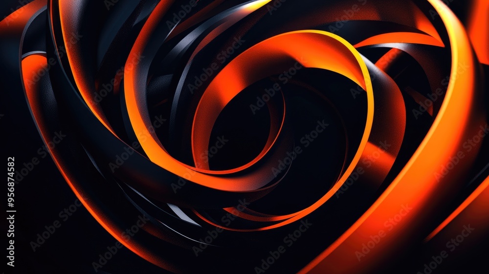 Poster Abstract motion capture design featuring dark rings and orange red elements against a dark background 3D render