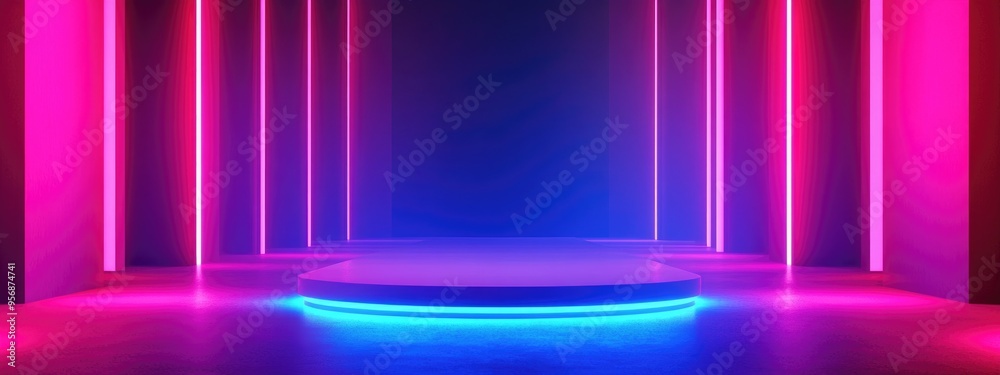Poster minimalist abstract background with a pedestal featuring 3d illustration and rendering