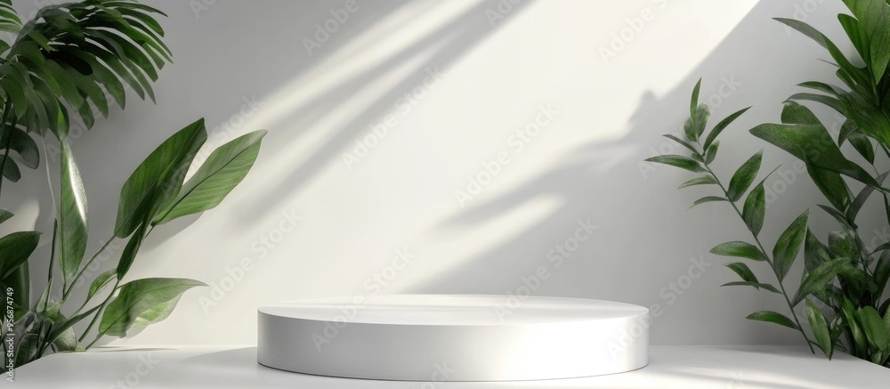 Poster empty white podium for showcasing products 3d rendering