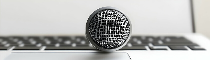 Microphone and Laptop Isolated Vector concept as A sleek isolated vector image of a microphone and a laptop representing online teaching and webinars. The elements are set against a white background m