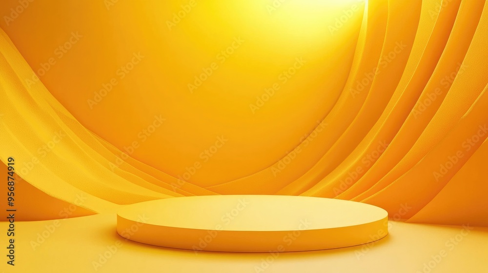 Aufkleber minimalist gold podium with a vibrant yellow backdrop featuring a 3d rendered abstract composition d