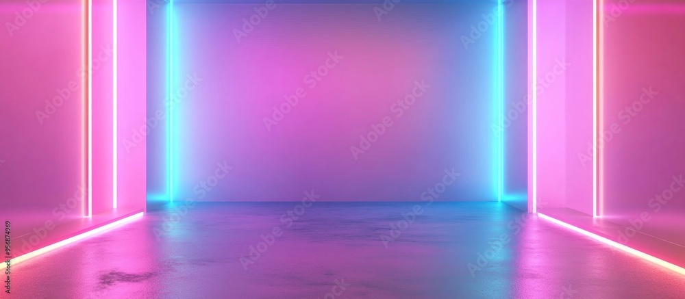 Poster blank product display featuring neon lights on a pastel colored background 3d rendering