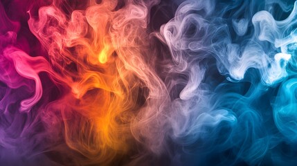 Abstract Smoke Art: Swirls of colorful smoke in mid-air, creating intricate patterns that blend and intertwine with each other.
