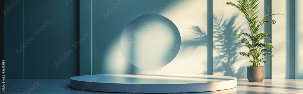 Aufkleber elegant background featuring a pedestal and a display case 3d illustration 3d rendering