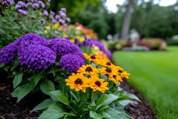 Obraz premium Flowering shrubs, garden borders, seasonal bursts of color define the edges of natureâ€™s canvas