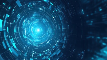 Abstract Circular Pattern of Blue and White Light, Cyber Space, Futuristic, Digital Art