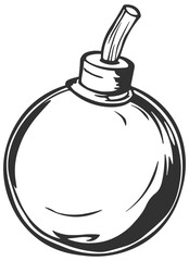 drawing of a round bomb with a fuse without a background