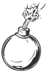drawing of a round bomb with a fuse without a background