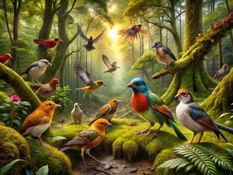 Birds exploring forest adventure mystery discovery exploration curiosity wonder surprise excitement discovery nature scenery environment wild woods