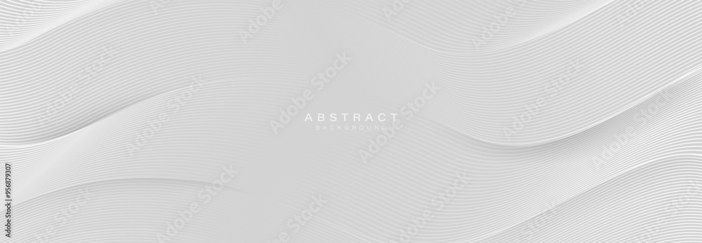 Poster abstract grey background with white wavy lines. futuristic digital technology concept horizontal ban