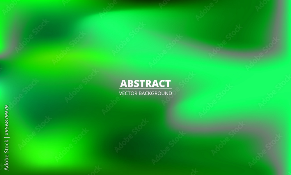 Poster Bright green holographic background. Abstract green liquid vibrant gradient creative banner. Blurred soft blend color gradation minimalist background. Vector illustration.