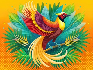 Fototapeta premium bold statement mexican bird of paradise graphic illustration bold bright colors minimalist graphic patterns strong composition graphic design illustration graphic posters