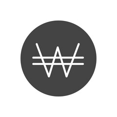 Won currency sign on black circle. Vector illustration