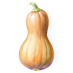 A detailed hand drawn illustration of a whole butternut squash. perfect for adding a touch of autumnal charm to your designs.