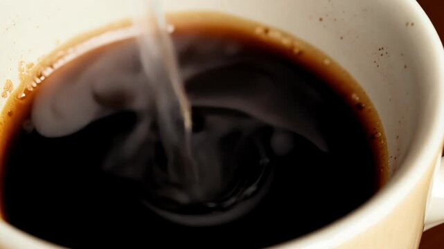 steamy cup of coffee with the word "decaf" prominently displayed in the rising steam. The background is softly lit, giving a warm and inviting feel.