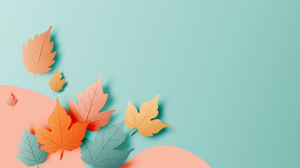 Colorful Autumn Leaves on a Blue-Green Background for a Seasonal Design