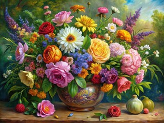 Obraz premium oil painting of bouquet arrangement garden