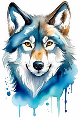 Hand-painted watercolor wolf. Artistic image of animals and birds for design of zoological books, articles, postcard design and other printed publications