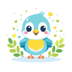 Naklejka premium Bird Cute Small Cartoon Baby Animal Character 