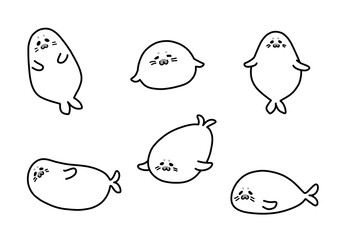 シンプルな白いアザラシのイラストセット