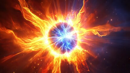 Obraz premium Vivid cosmic explosion with fiery colors and electrical patterns