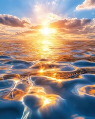 Fototapeta premium A stunning sunset over calm waters, highlighting vibrant reflections and serene beauty in nature's embrace.