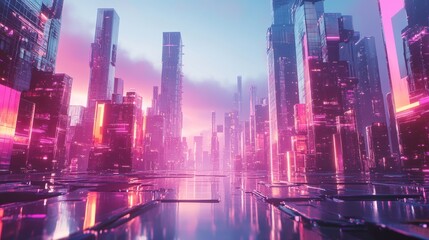 Neon Dreamscape: A Futuristic City of Chrome and Glowing Streets