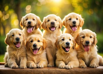 optimistic and joyful cartoon golden retriever puppies